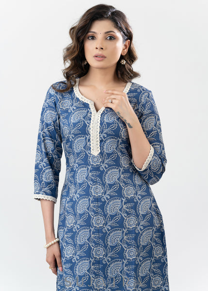 Soothing Blue Flowy Rayon Kurta With Laces - Palazzo Optional