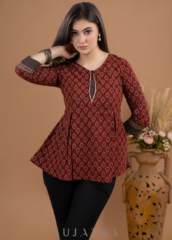 Maroon cotton Ajrakh combination top
