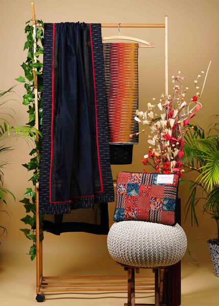 Elegant Multicolour Ikat Combination Suit Set with Ikat pant and Cotton Dupatta