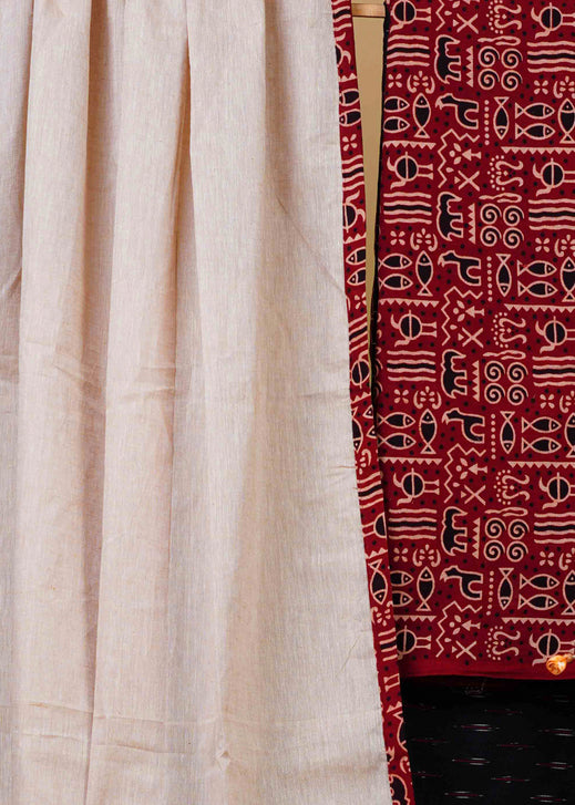 Classy Cotton Ikat Combination Suit Set with Chanderi Dupatta