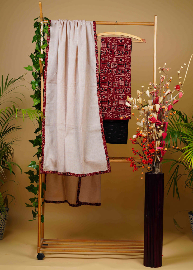 Classy Cotton Ikat Combination Suit Set with Chanderi Dupatta