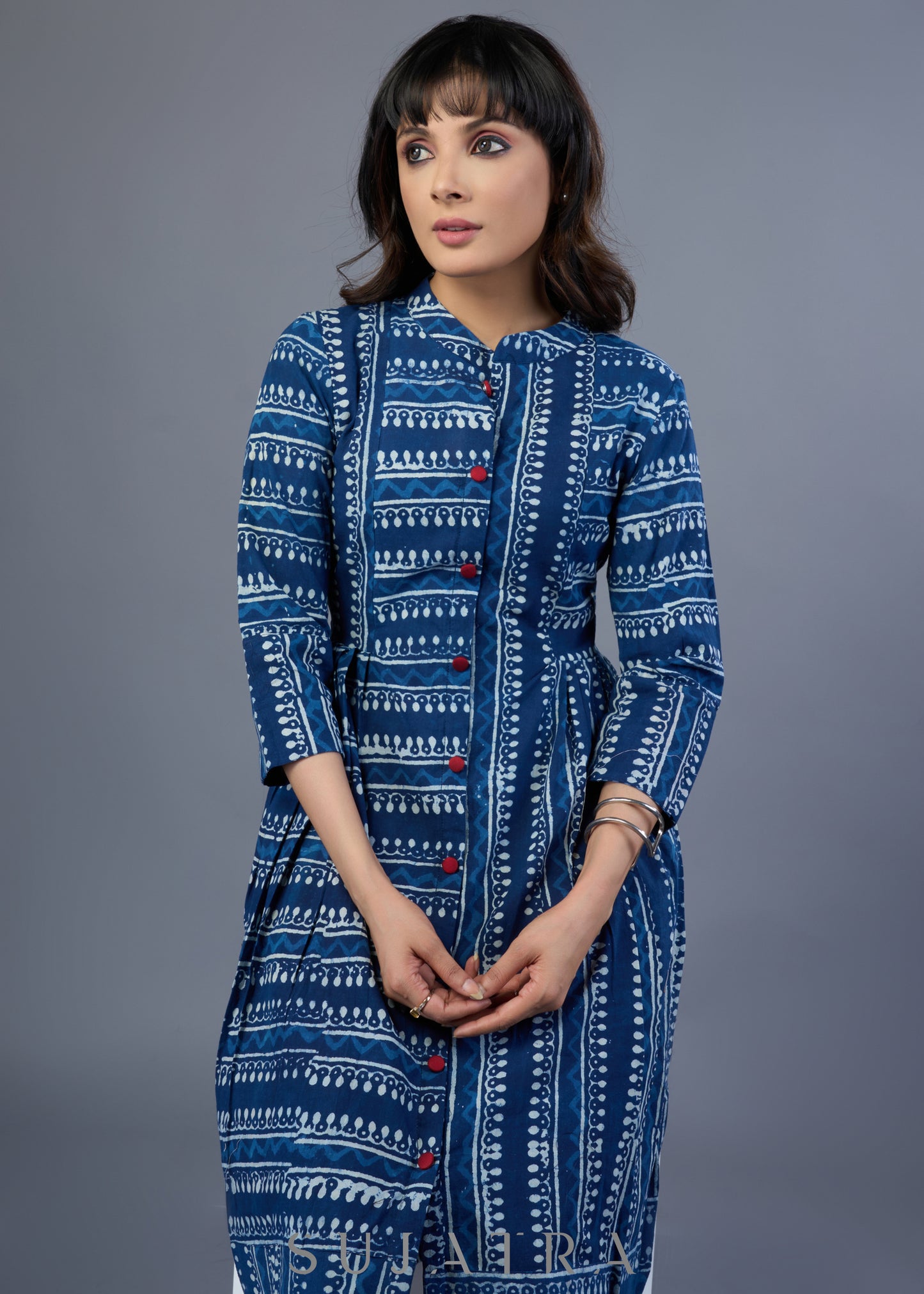 Smart Striped Cotton Indigo Dress