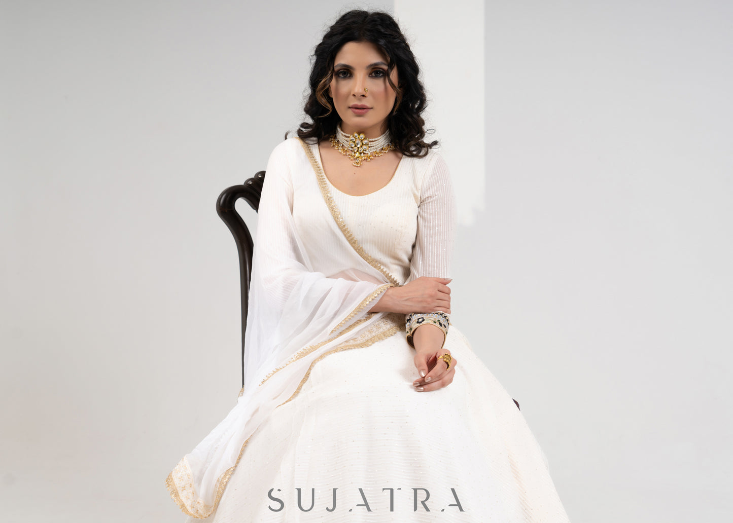 Exclusive Classy White Embroidered Georgette Lehnga with Chiffon Dupatta