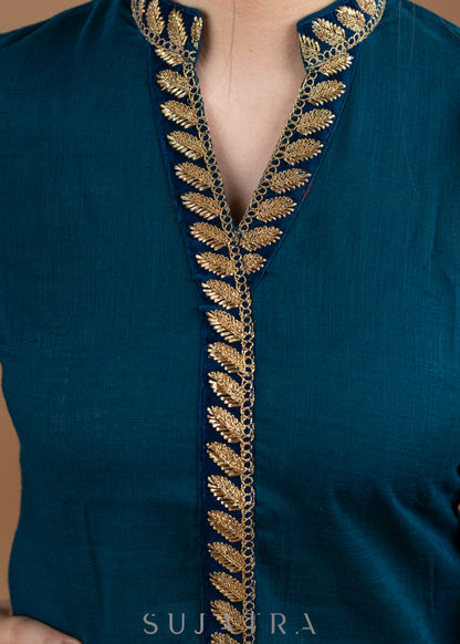 Trendy Teal Cotton embroidered Lace top