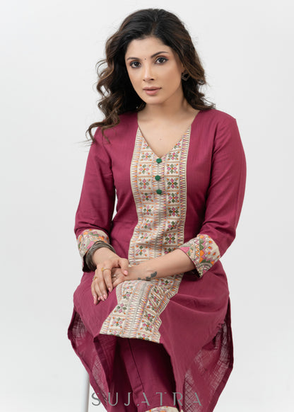 Unique Magenta Cotton Madhubani Print Kurta - Pant Optional