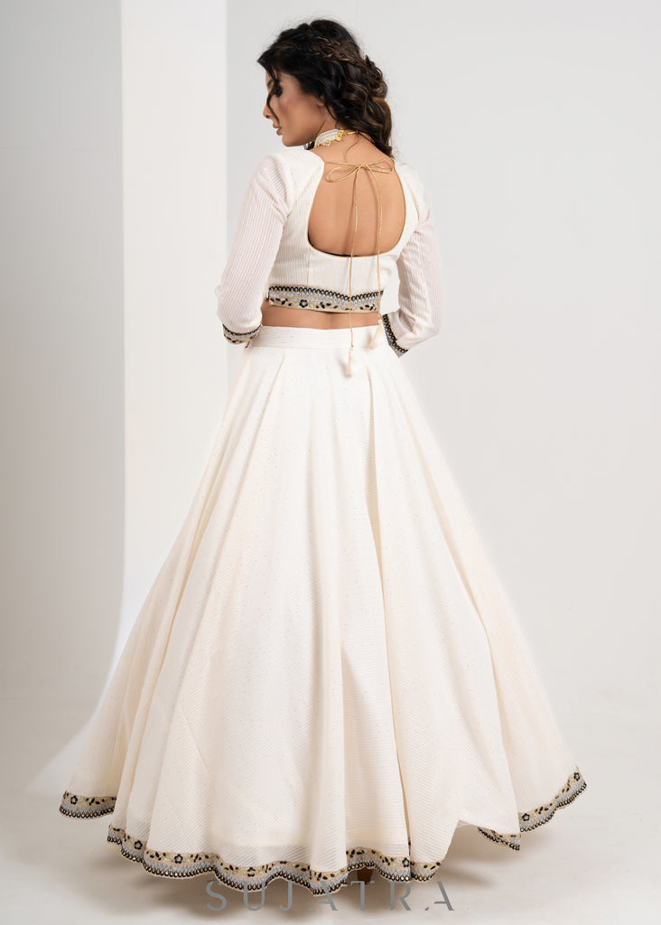 Exclusive Classy White Embroidered Georgette Lehnga with Chiffon Dupatta