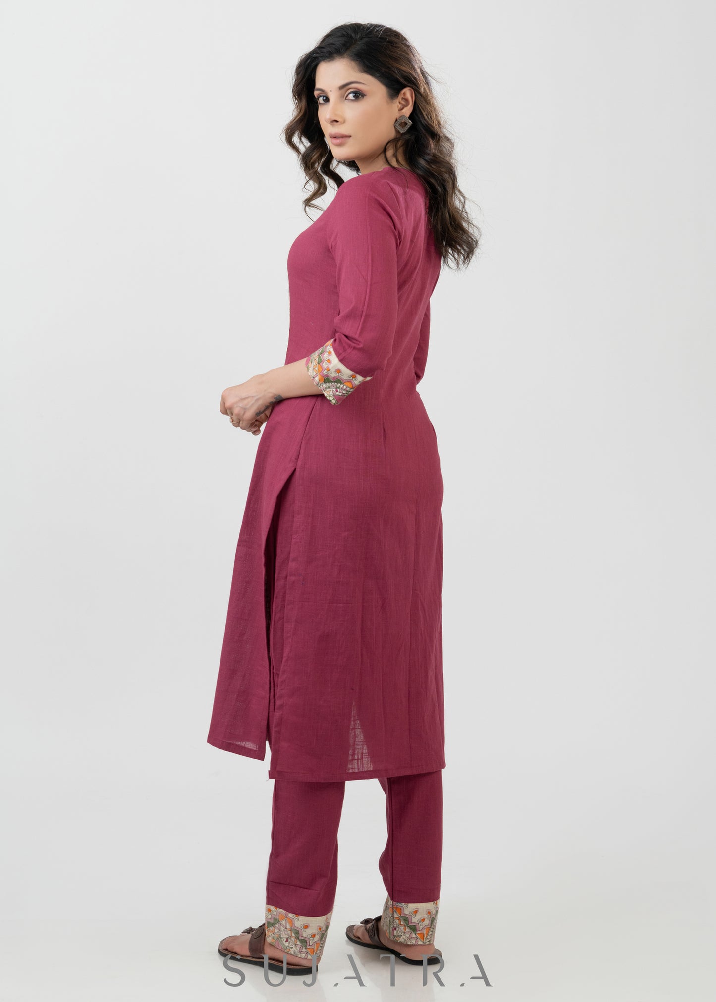 Unique Magenta Cotton Madhubani Print Kurta - Pant Optional