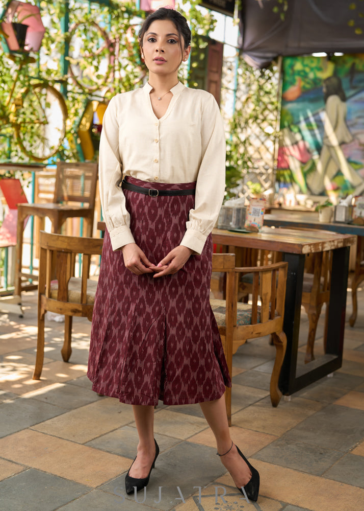 Offwhite cotton shirt with lace detaling - Ikat skirt opional