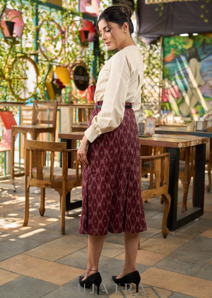 Brown ikat box pleated skirt   - Shirt Optional