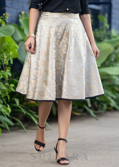 Exclusive Grey Brocade Skirt Black Cotton Silk Shirt Optional
