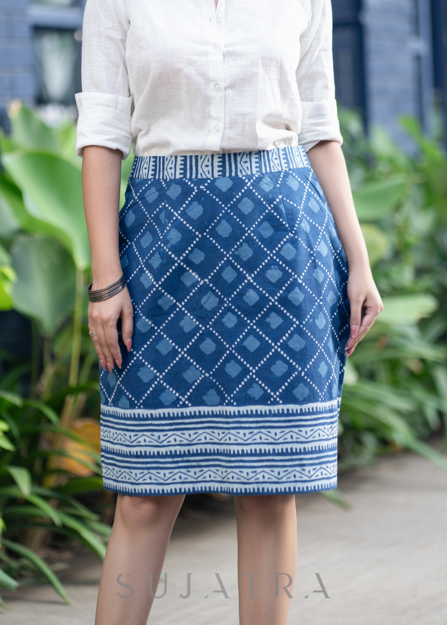 Smart Indigo Skirt Cotton White Shirt Optional