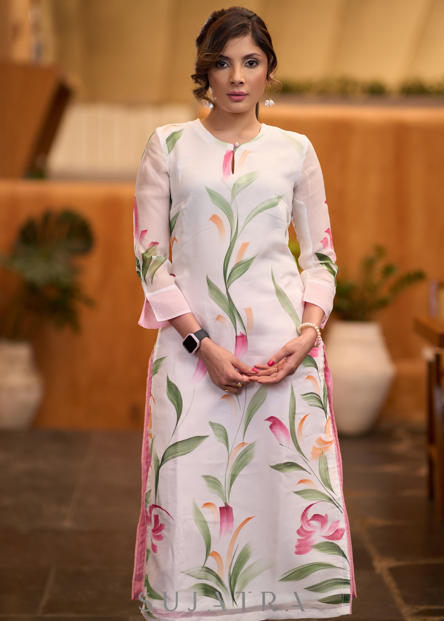 Flowy Printed Organza kurta Pant optional