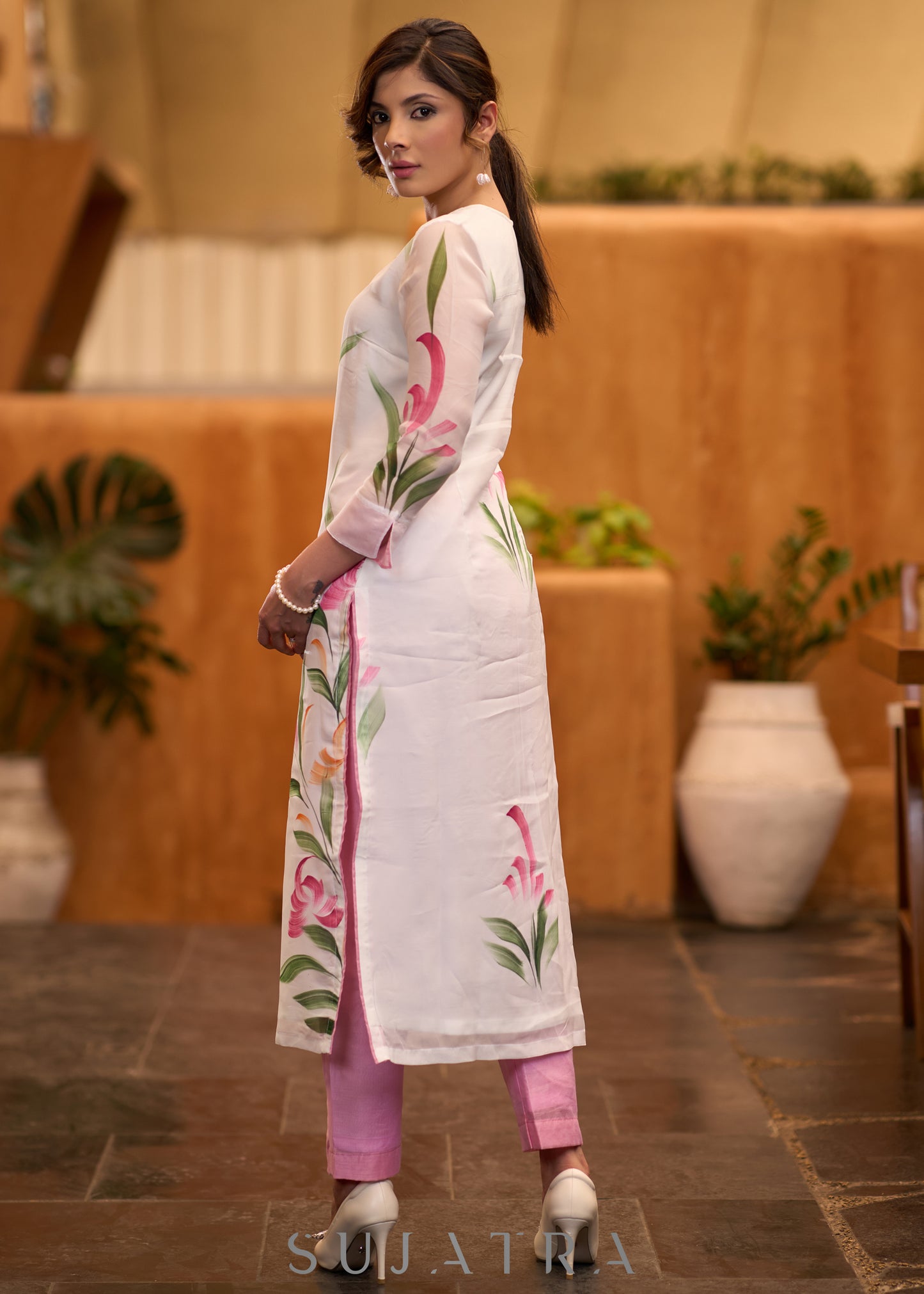 Flowy Printed Organza kurta Pant optional