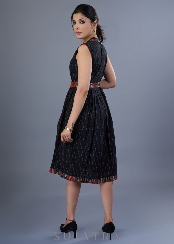Stylish Black Cotton Ikkat Combination Dress