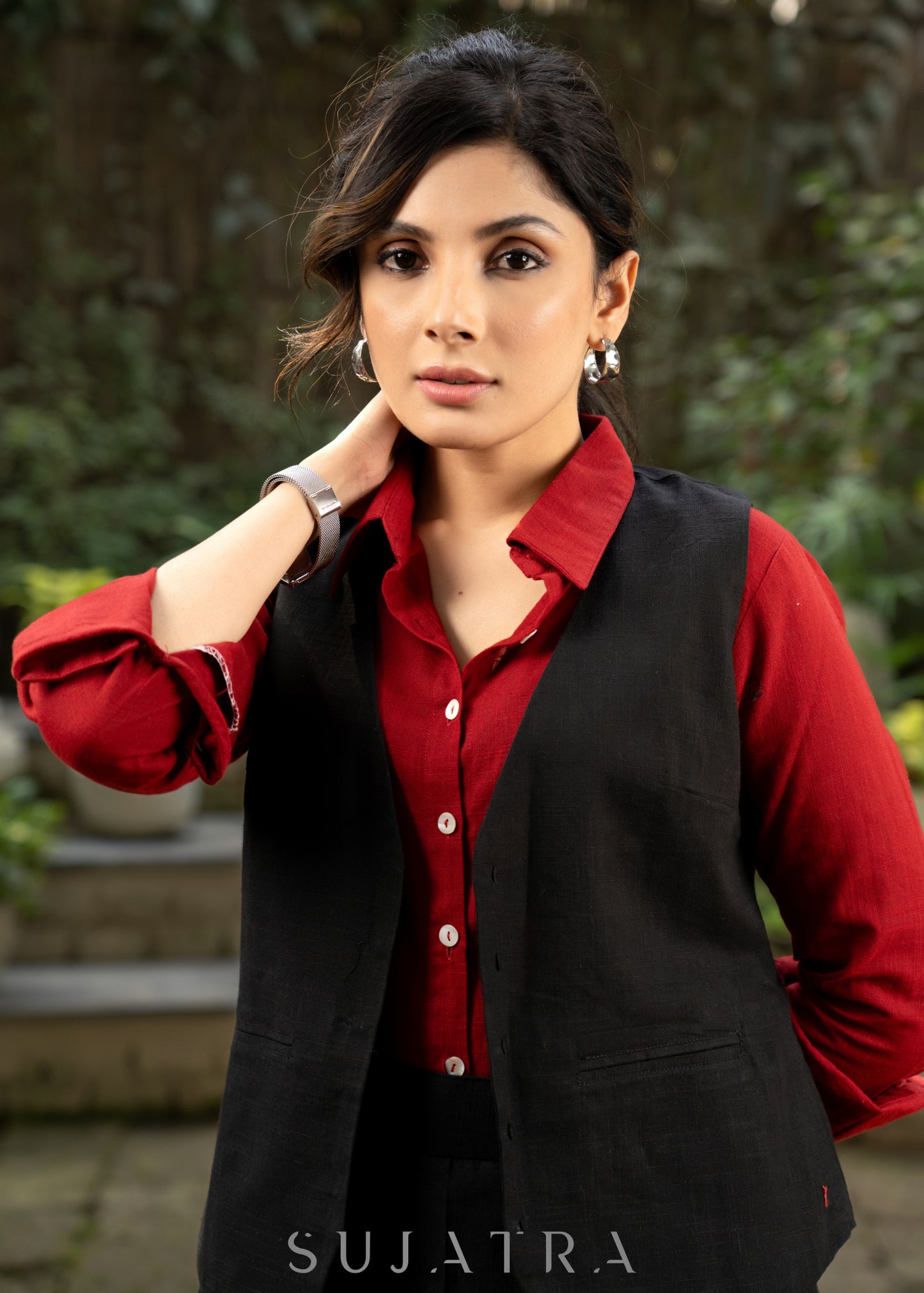 Classic black cotton formal waistcoat with optional skirt