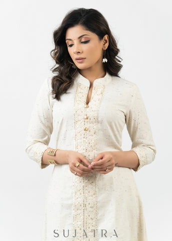 Beautiful Off White Cotton Kurta With Laces - Pant Optional