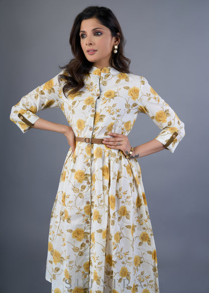 Smart Off White Cotton Printed Dress