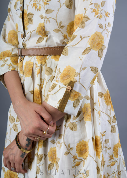 Smart Off White Cotton Printed Dress