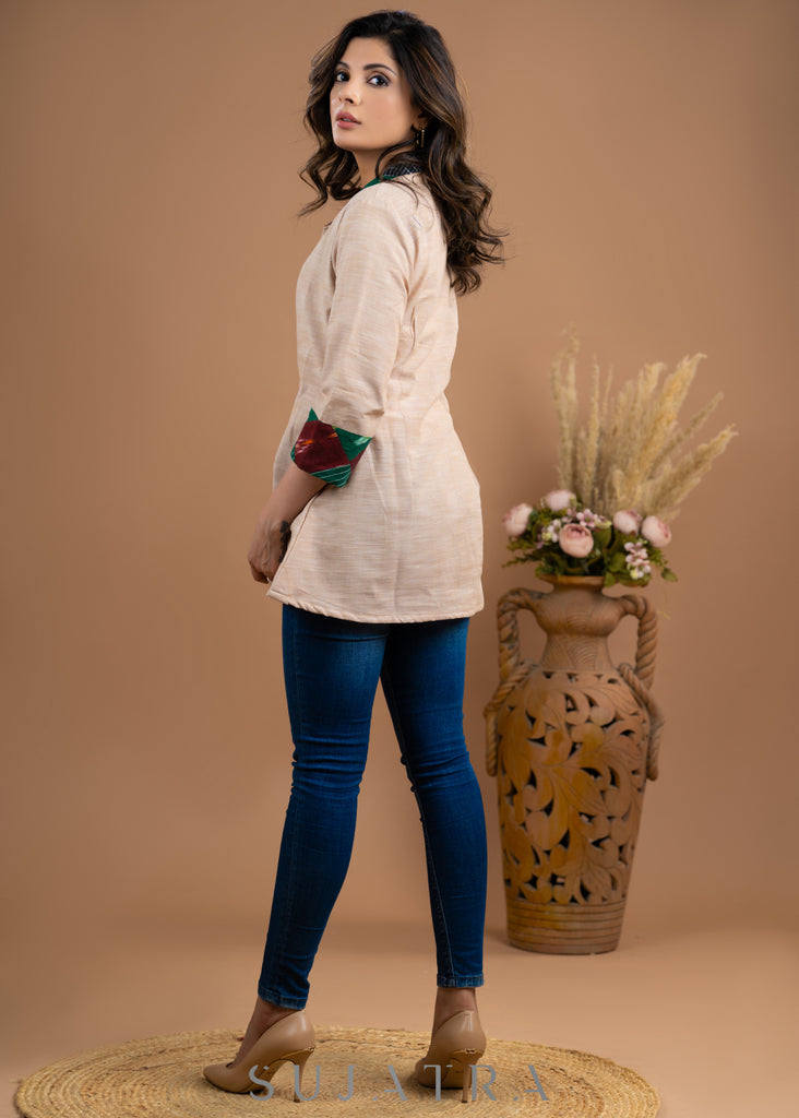 Classy Beige cotton patch work top