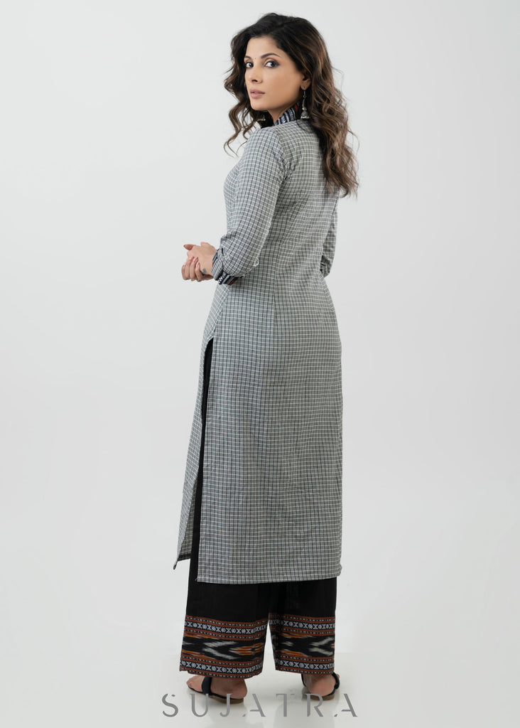 Stylish Grey Cotton Ikat Kurta - Pant Optional