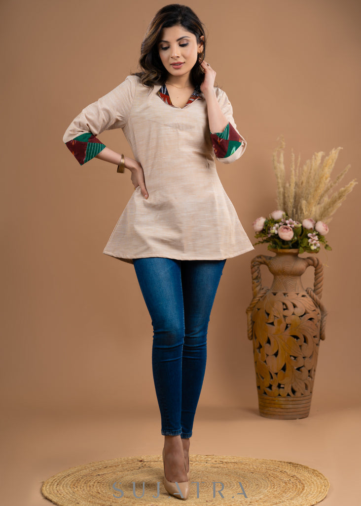 Classy Beige cotton patch work top