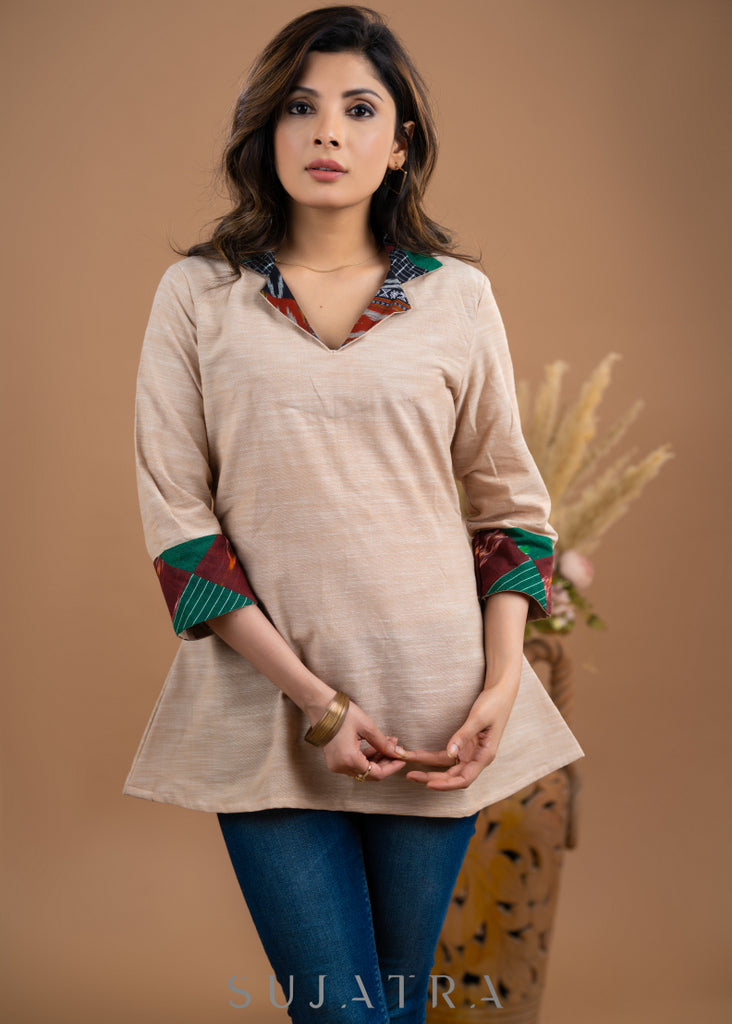 Classy Beige cotton patch work top