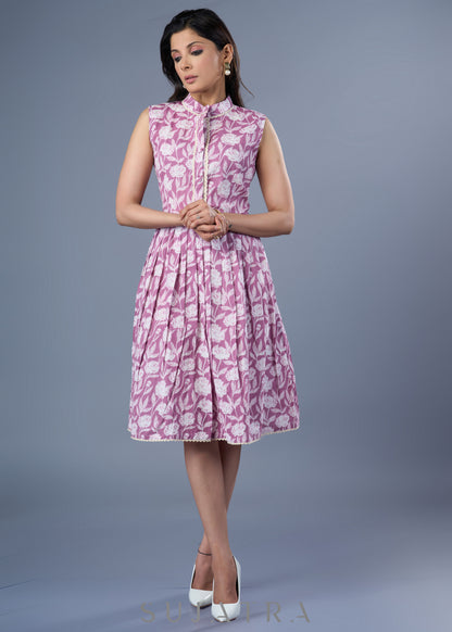 Smart Pinkish Lavender Cotton Printed Dress