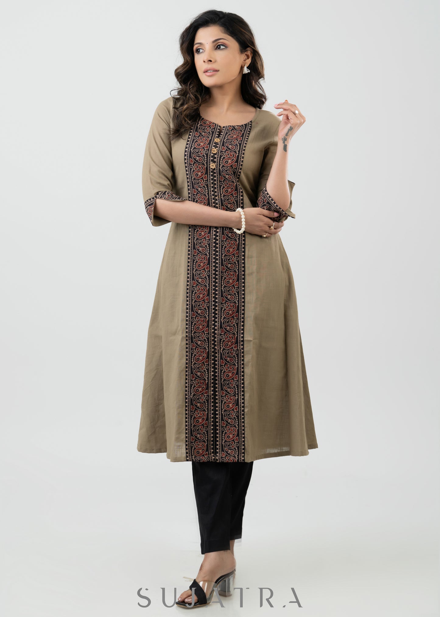 Elegant Cotton Ajrakh Combination Kurta - Pant Optional
