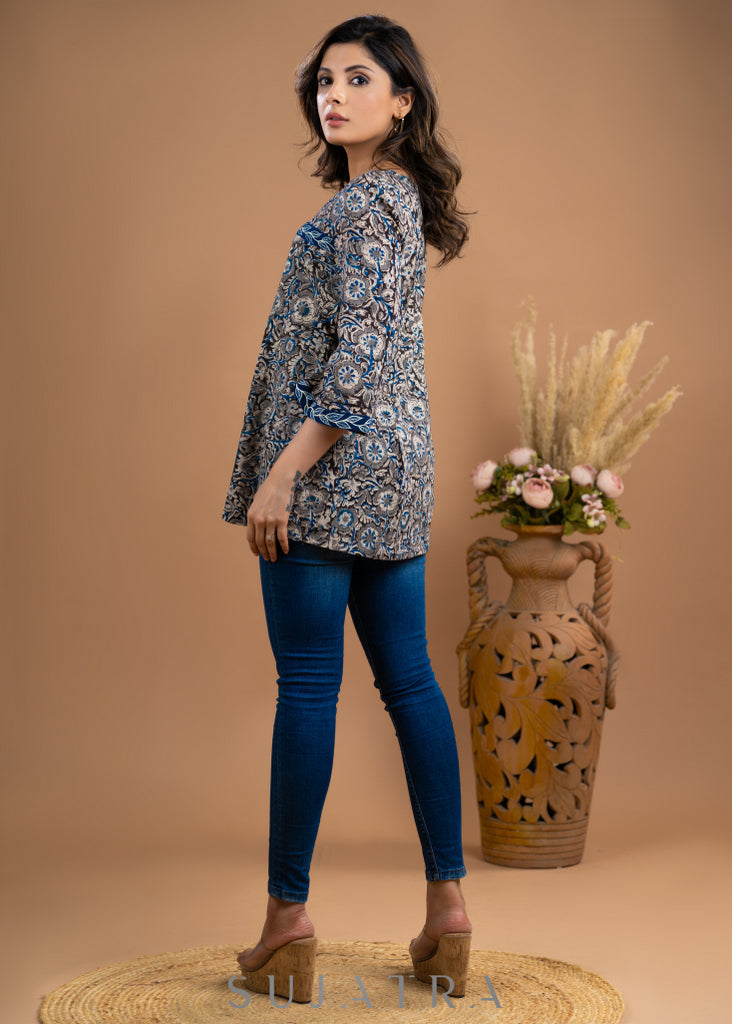 Exclusive kalamkari top with hand painting.