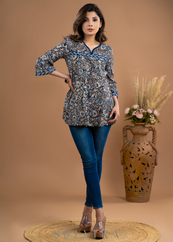 Exclusive kalamkari top with hand painting.