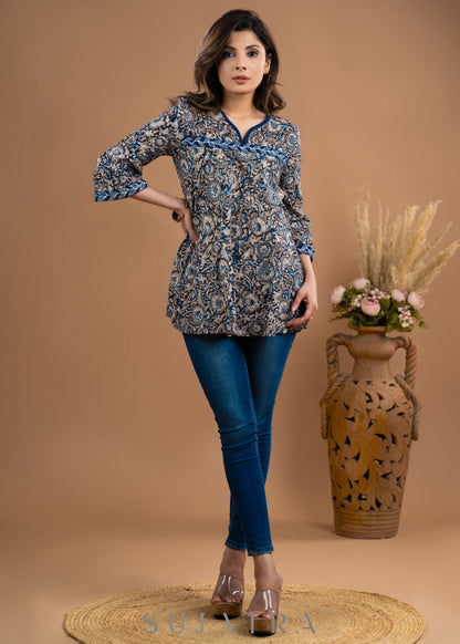 Exclusive kalamkari top with hand painting.