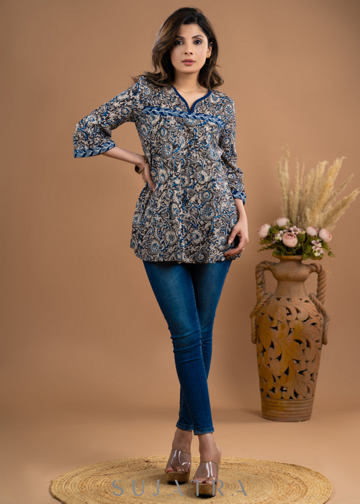 Exclusive kalamkari top with hand painting.