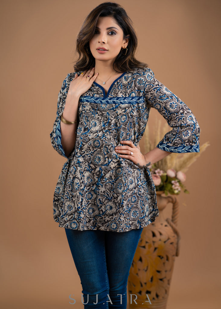 Exclusive kalamkari top with hand painting.