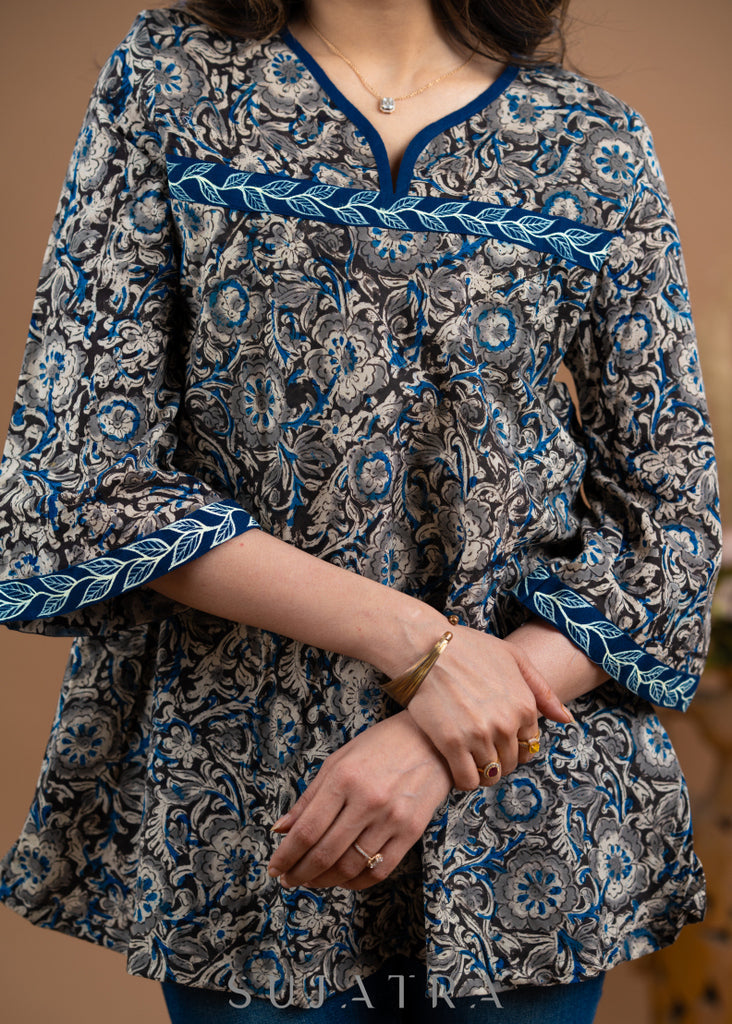 Exclusive kalamkari top with hand painting.