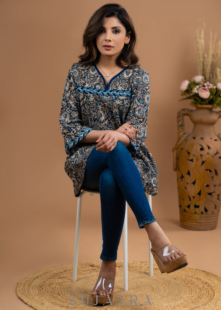 Exclusive kalamkari top with hand painting.