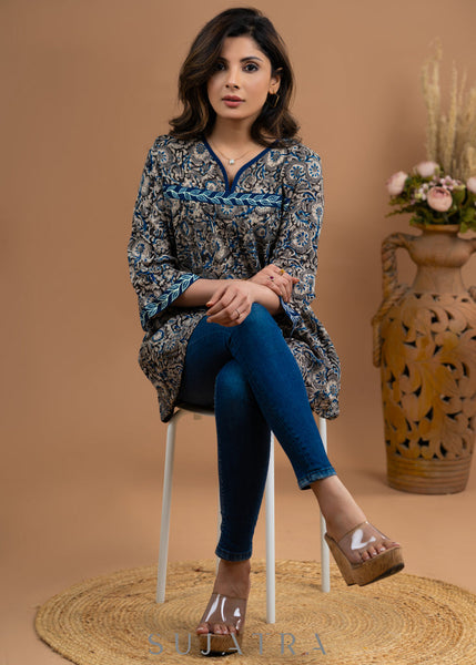 Exclusive kalamkari top with hand painting.