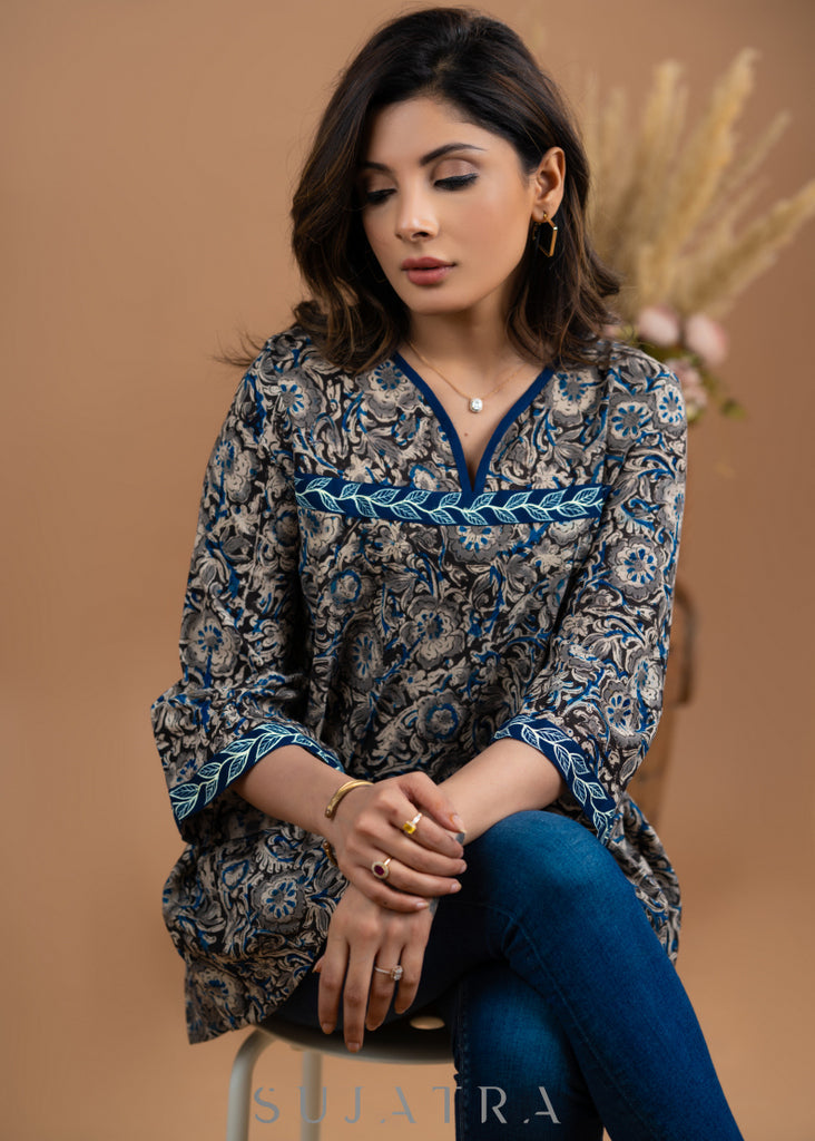 Exclusive kalamkari top with hand painting.