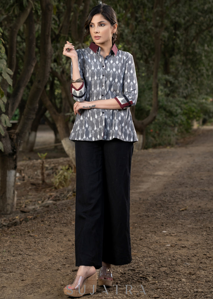 Exclusive Grey Ikat Shirtwith Contrast Ikat Combination