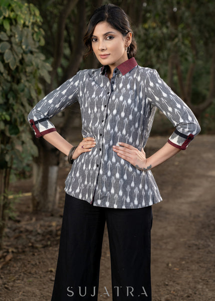 Exclusive Grey Ikat Shirtwith Contrast Ikat Combination