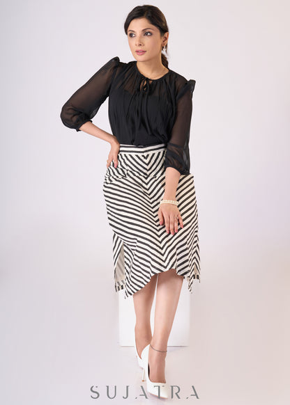 Black georgette top with gathers & front tie-up with Slip - Skirt Additional