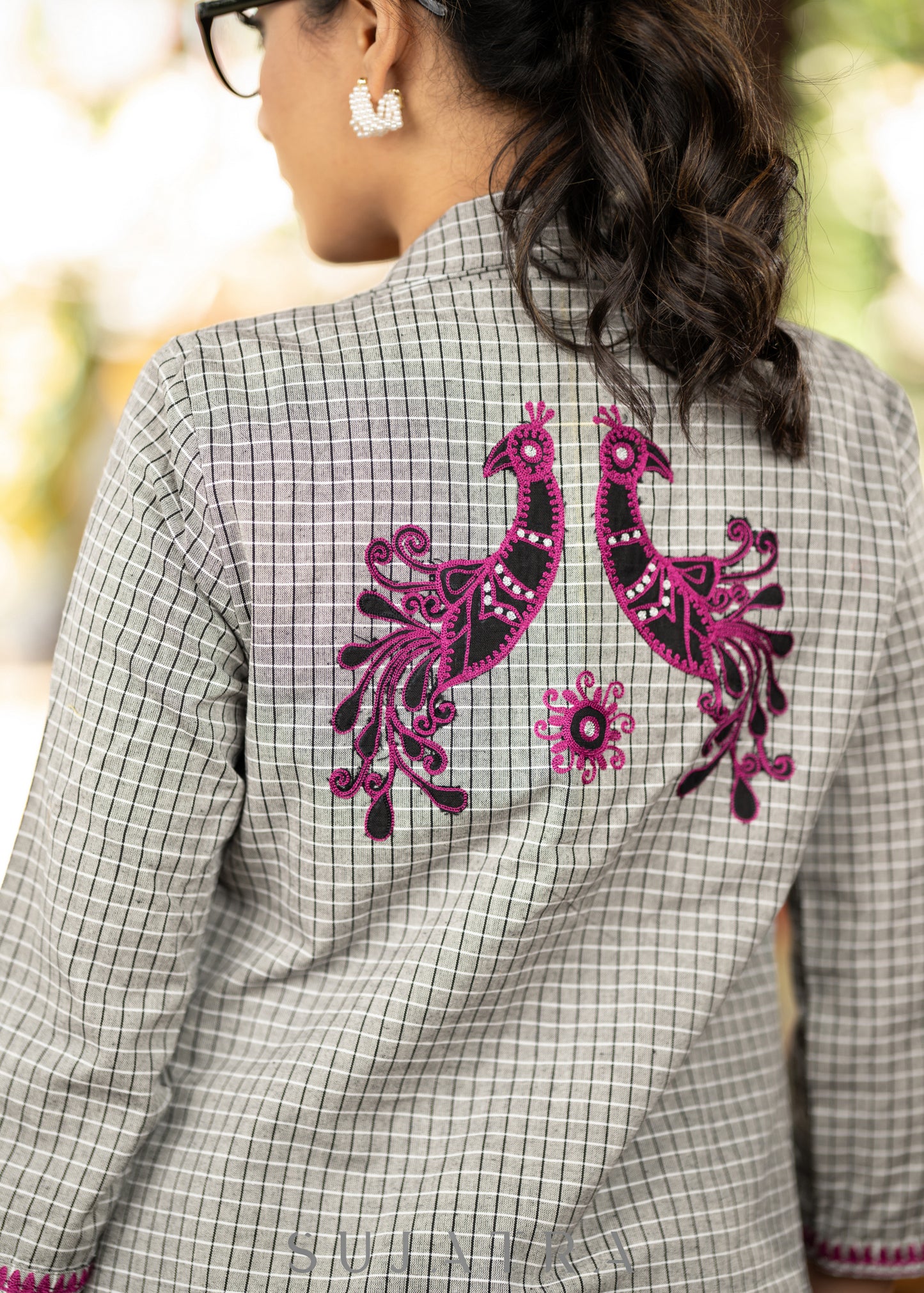 Trendy Black dress with handpainted details - Peacock embroidered jacket optional