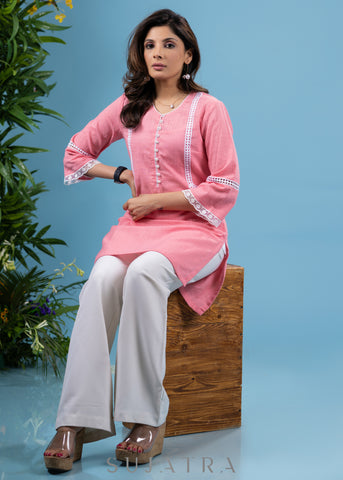 Fresh Baby pink cotton tunic highlighted with elegant laces