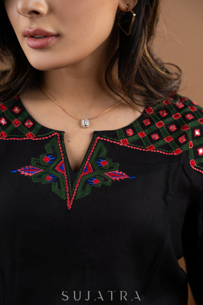 Embroidered Black Rayon top