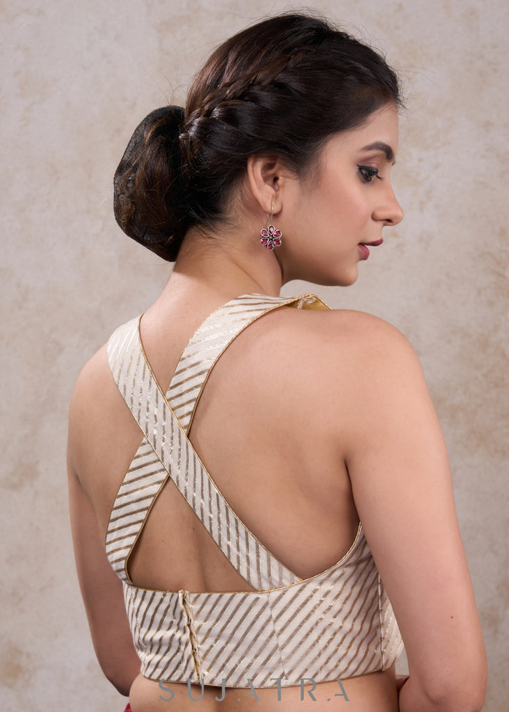 Elegant ivory striped brocade blouse
