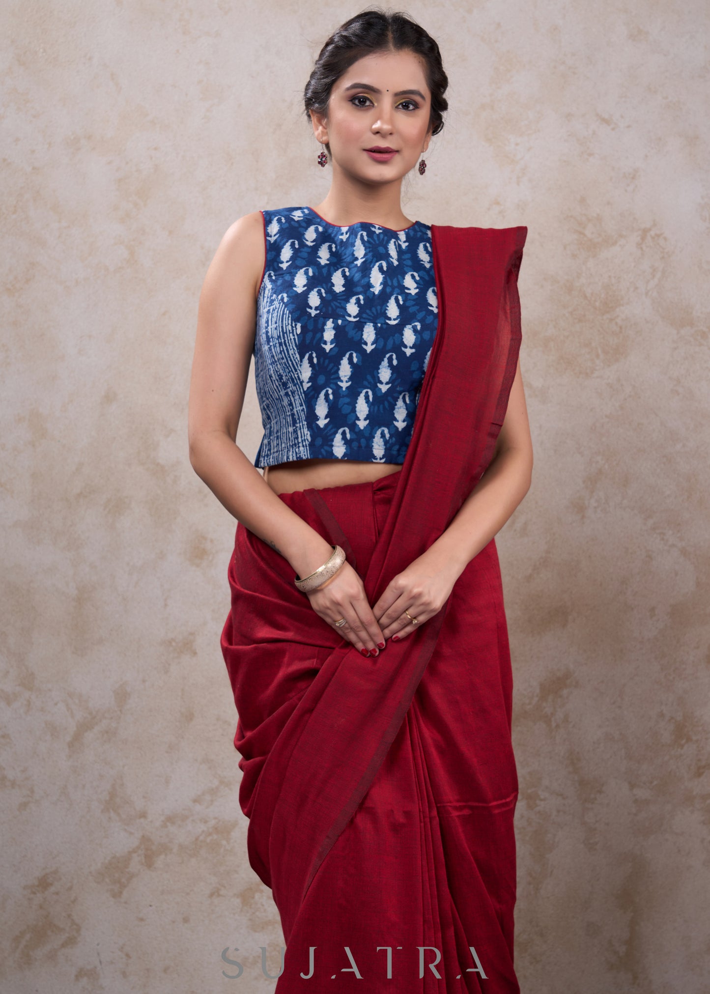 Classy indigo top style combination blouse