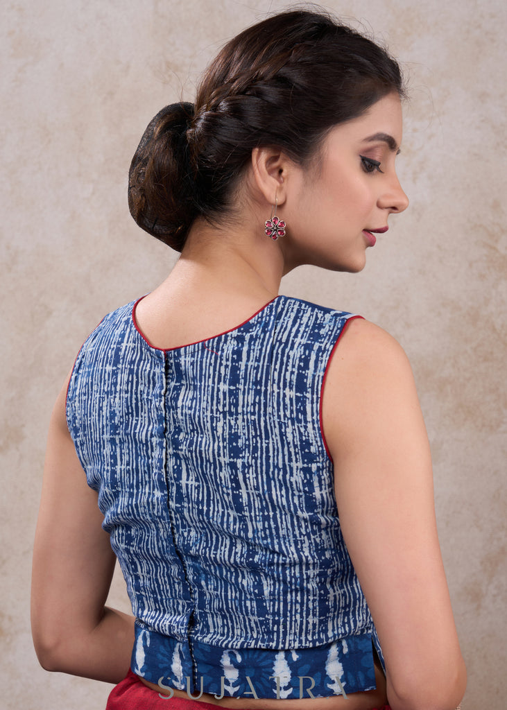 Classy indigo top style combination blouse