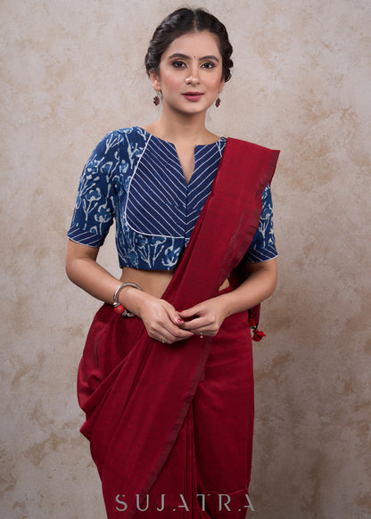 Trendy floral indigo combination blouse