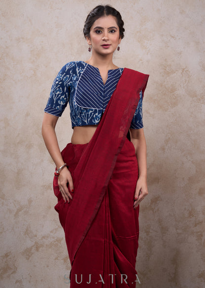 Trendy floral indigo combination blouse