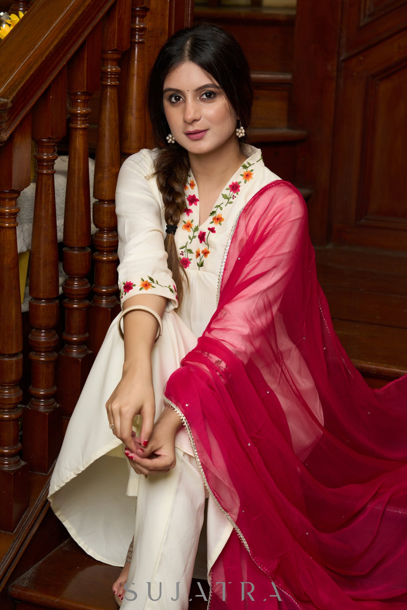 Elegantly crafted off-white rayon kurta with intricate embroidery