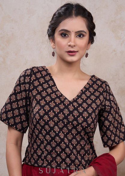 Exclusive black cotton ajrakh top style blouse